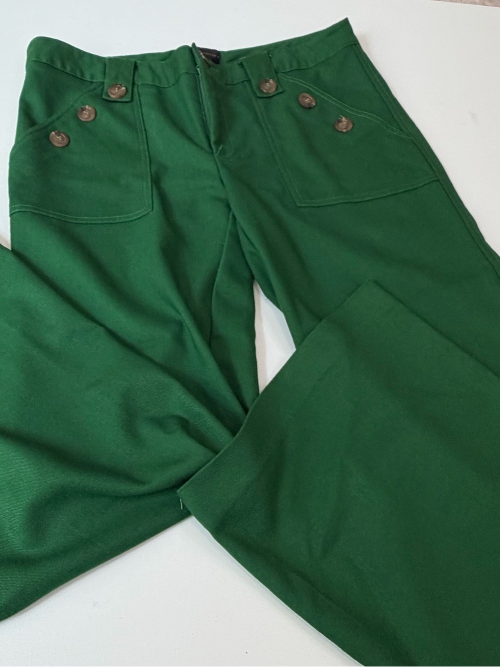 Corey Lynn Calter Green Wide Leg Pants High Rise Trouser Flare Size 12 - Picture 3 of 13